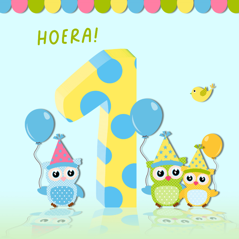 Verjaardagskaarten - Verjaardagskaart 1 jaar met ballonnen