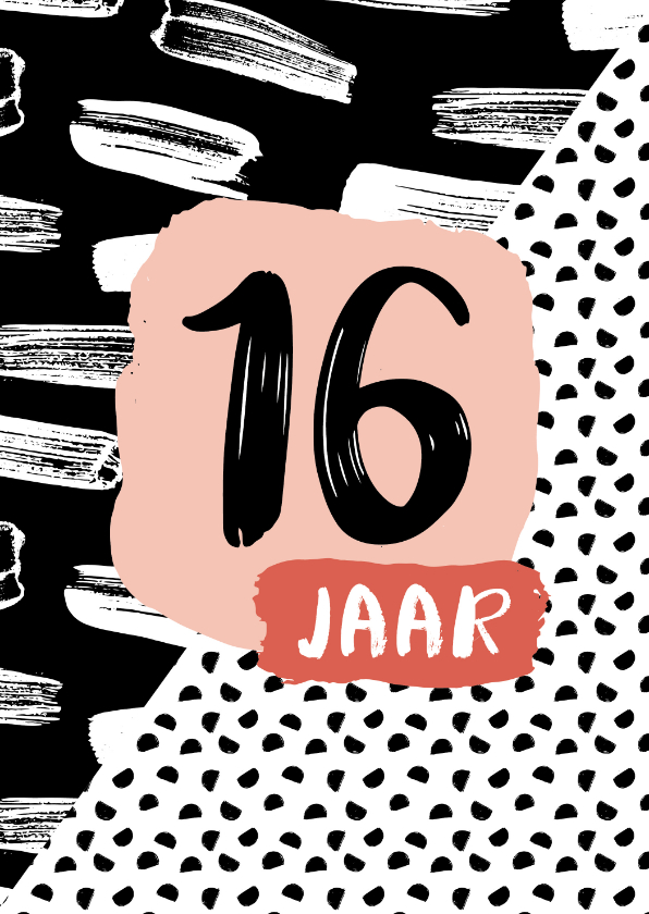 Verjaardagskaarten - Verjaardagskaart 16 jaar zwartwit