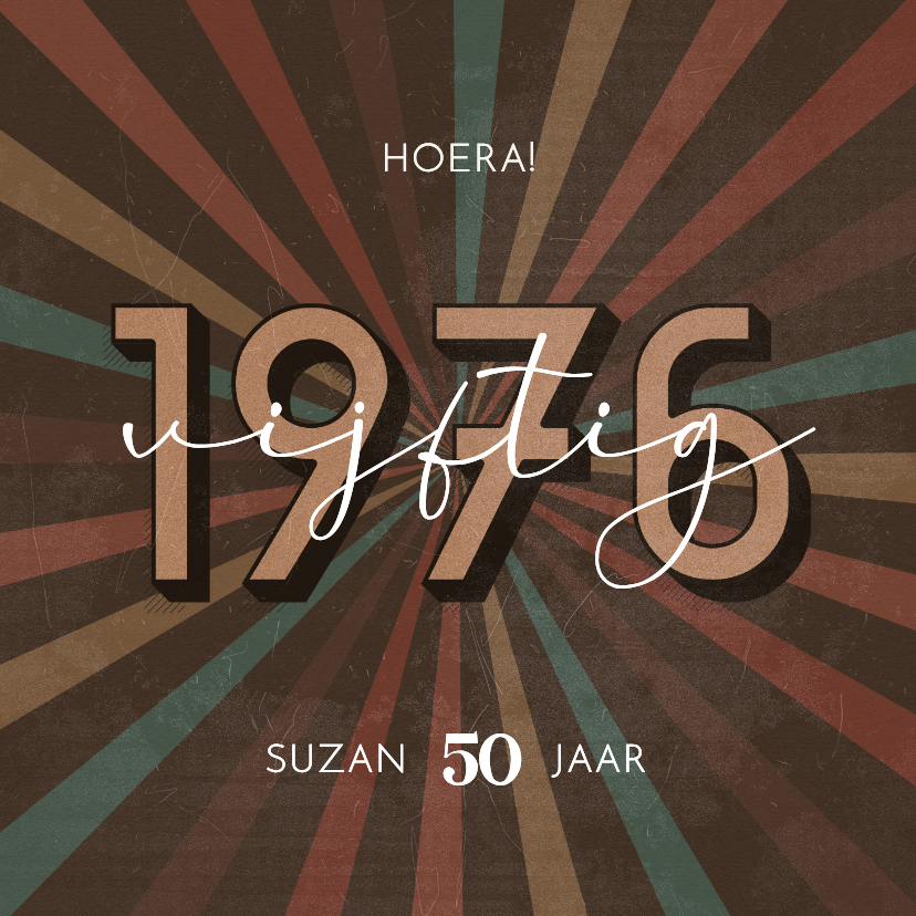 Verjaardagskaarten - Verjaardagskaart 1976 vijftig vintage retro