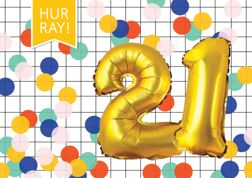 Ongekend Verjaardagskaart 21 jaar ballonnen goud | Kaartje2go YY-21