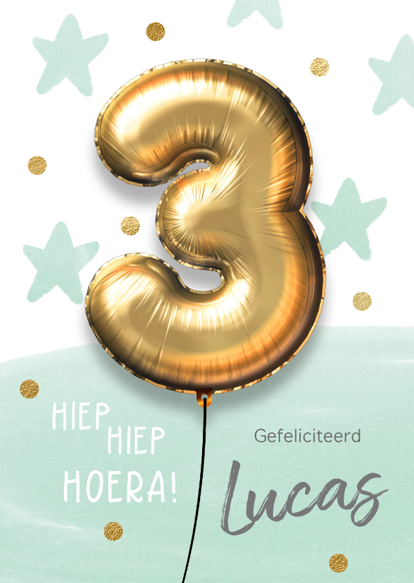 Verjaardagskaarten - Verjaardagskaart 3 jaar ballon jongen mint