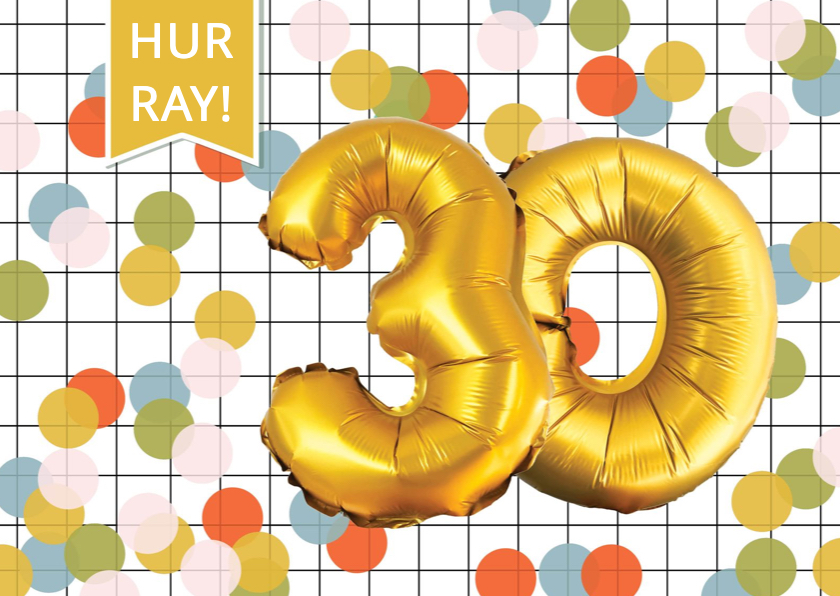 Verjaardagskaarten - Verjaardagskaart 30 met goud look en confetti