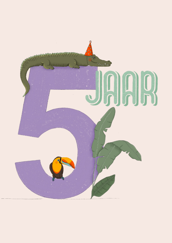 Verjaardagskaarten - Verjaardagskaart - 5 jaar feestdieren