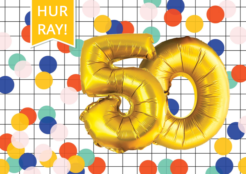 Verjaardagskaarten - Verjaardagskaart 50 jaar confetti ballonnen