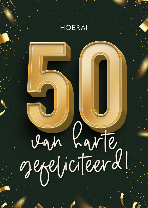 Verjaardagskaarten - Verjaardagskaart 50 jaar gefeliciteerd groen confetti goud