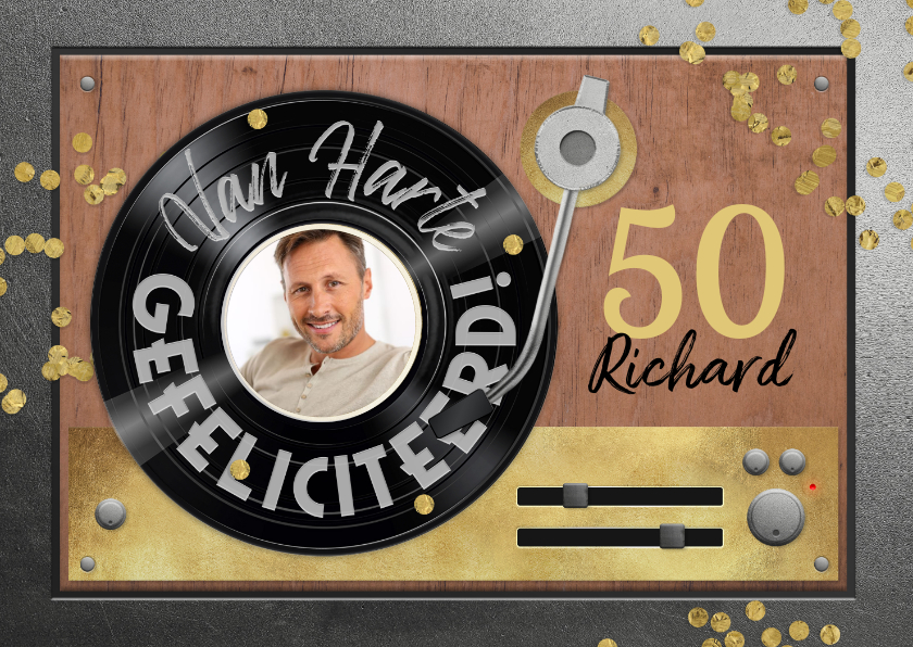 Verjaardagskaart 50 jaar retro muziek vinyl LP speler - Verjaardagskaarten Verjaardagskaarten - Verjaardagskaart 50 jaar retro muziek vinyl LP speler