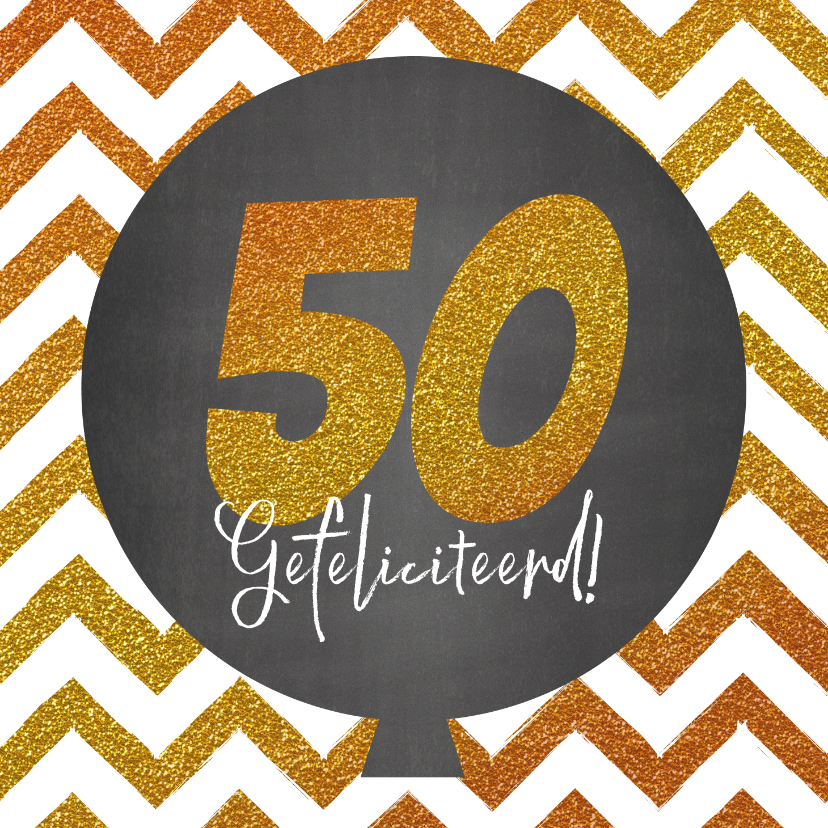 Verjaardagskaarten - Verjaardagskaart 50 jaar zigzag patroon en ballon