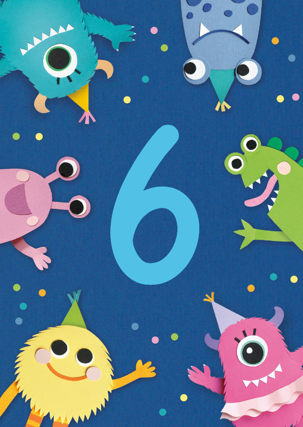 Verjaardagskaarten - Verjaardagskaart 6 jaar monsters