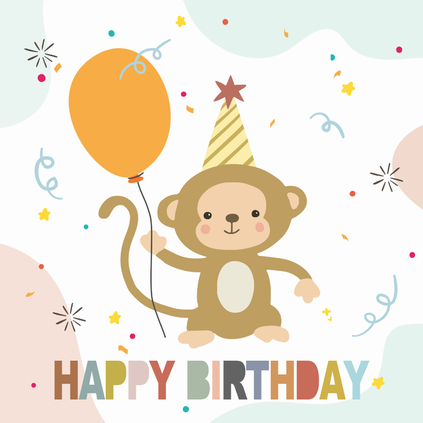 Verjaardagskaarten - Verjaardagskaart - Aapje met ballon