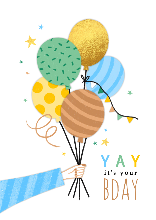 Verjaardagskaarten - Verjaardagskaart arm ballonnen groen blauw goud
