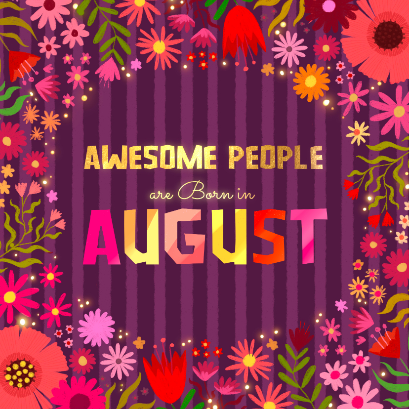 Verjaardagskaarten - Verjaardagskaart "awesome people are born in august" paars