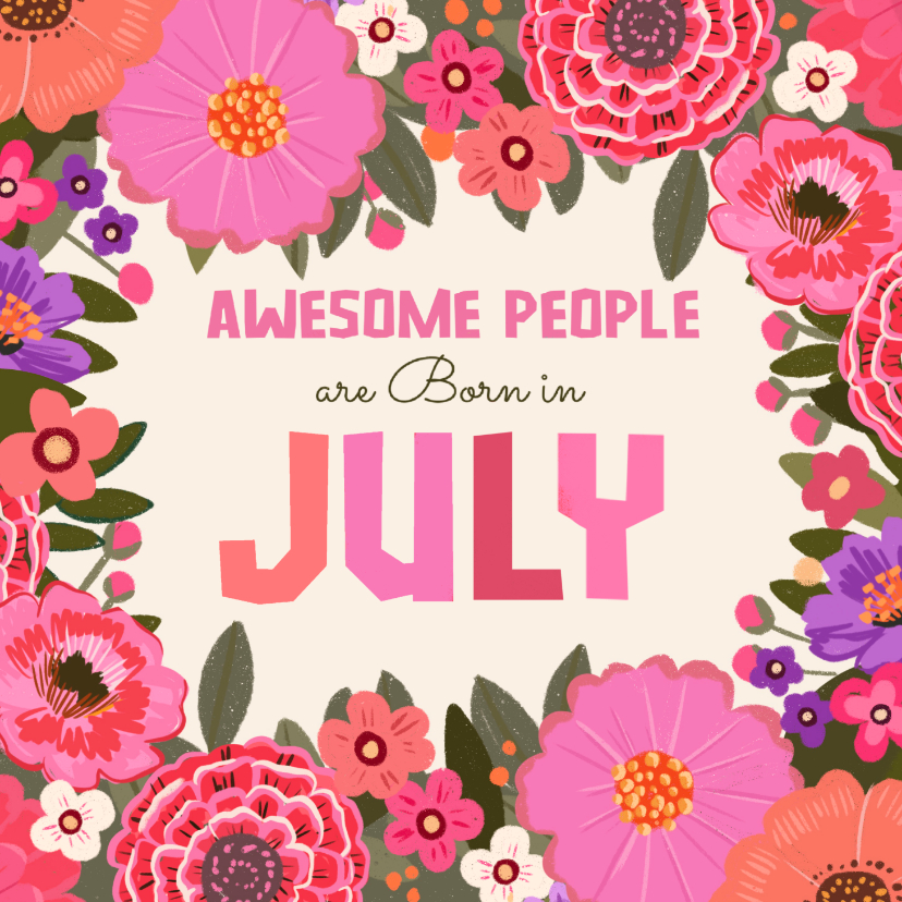 Verjaardagskaart "awesome people are born in July" roze - Verjaardagskaarten Verjaardagskaarten - Verjaardagskaart "awesome people are born in July" roze