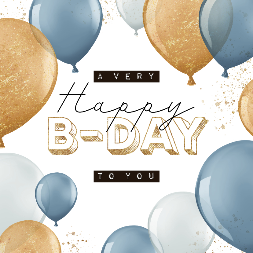 Verjaardagskaarten - Verjaardagskaart ballonnen blauw goud happy birthday