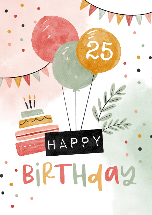 Verjaardagskaarten - Verjaardagskaart ballonnen happy birthday slingers confetti