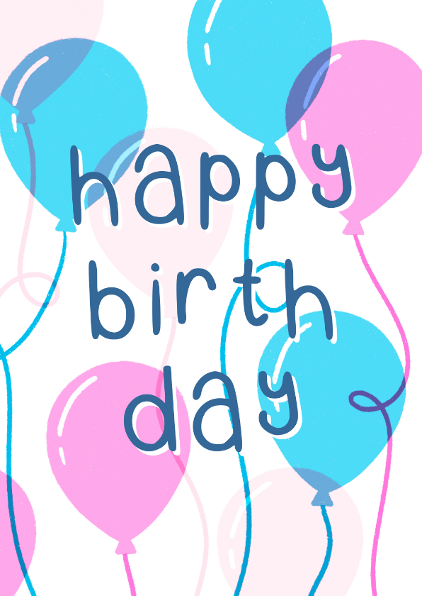 Verjaardagskaart ballonnen hippe typografie - Verjaardagskaarten Verjaardagskaarten - Verjaardagskaart ballonnen hippe typografie