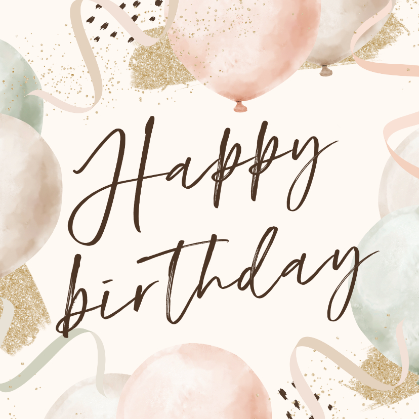 Verjaardagskaarten - Verjaardagskaart ballonnen pastel confetti goud