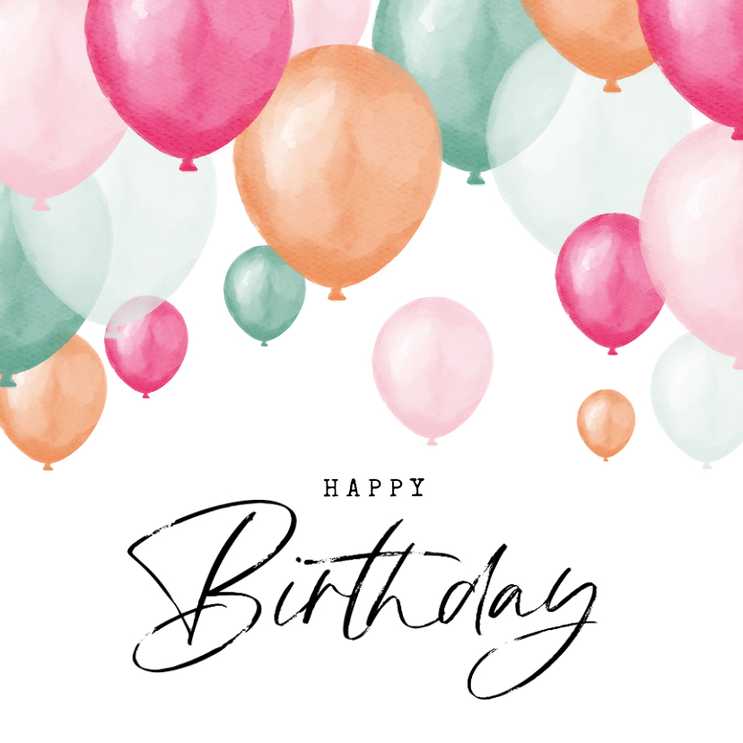 Verjaardagskaart ballonnen roze mint happy birthday - Verjaardagskaarten Verjaardagskaarten - Verjaardagskaart ballonnen roze mint happy birthday