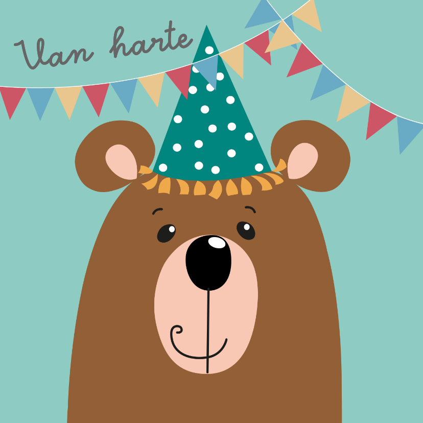 Verjaardagskaart - Beer met blauwe feestmuts - Verjaardagskaarten Verjaardagskaarten - Verjaardagskaart - Beer met blauwe feestmuts