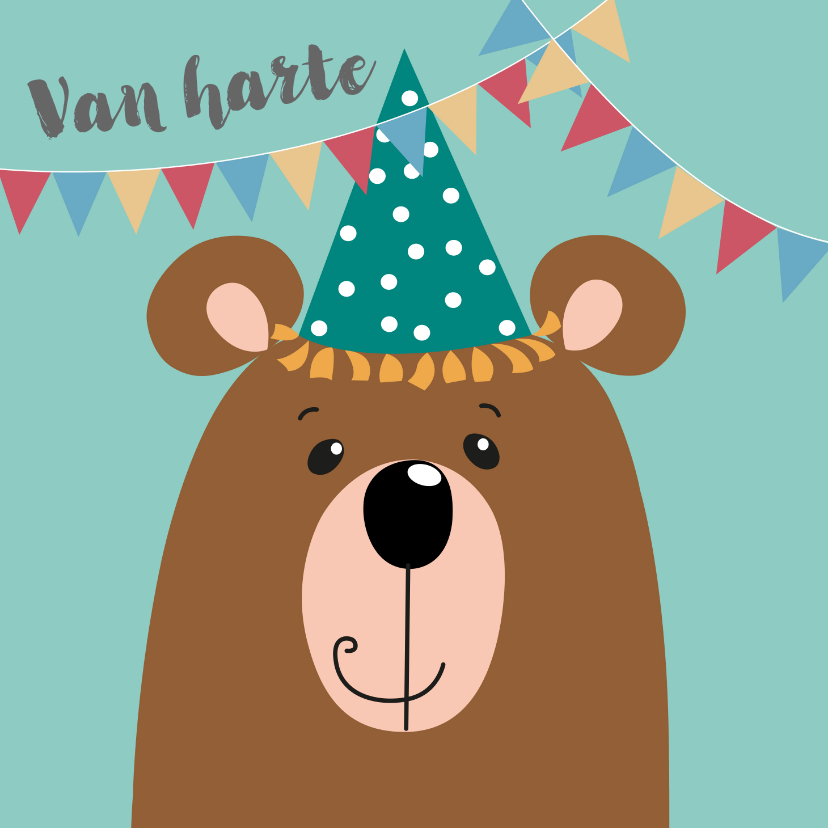 Verjaardagskaarten - Verjaardagskaart - beer met blauwe feestmuts