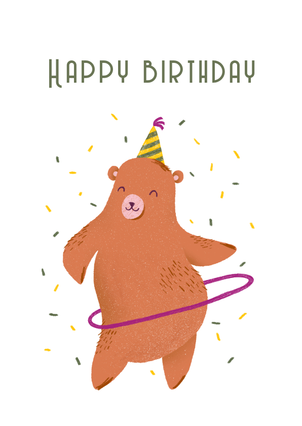 Verjaardagskaarten - Verjaardagskaart beer met hoelahoep