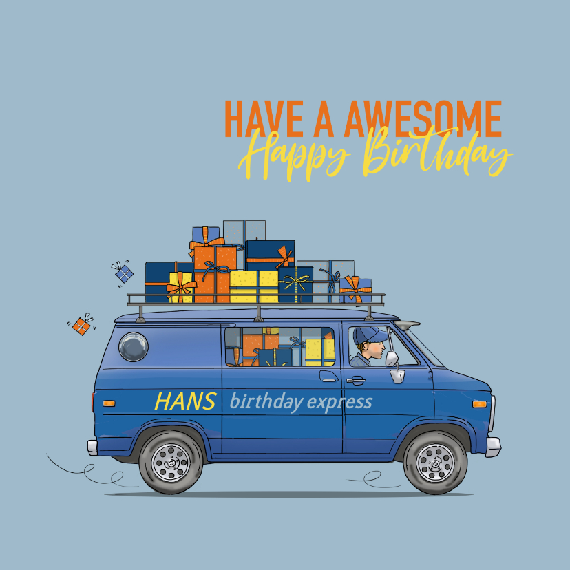 Verjaardagskaarten - Verjaardagskaart bestelbus blauw