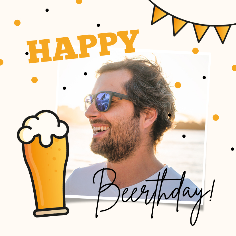 Verjaardagskaarten - Verjaardagskaart bier man happy beerthday confetti foto
