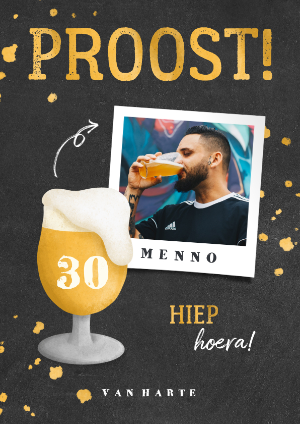 Verjaardagskaarten - Verjaardagskaart bierglas met foto en leeftijd