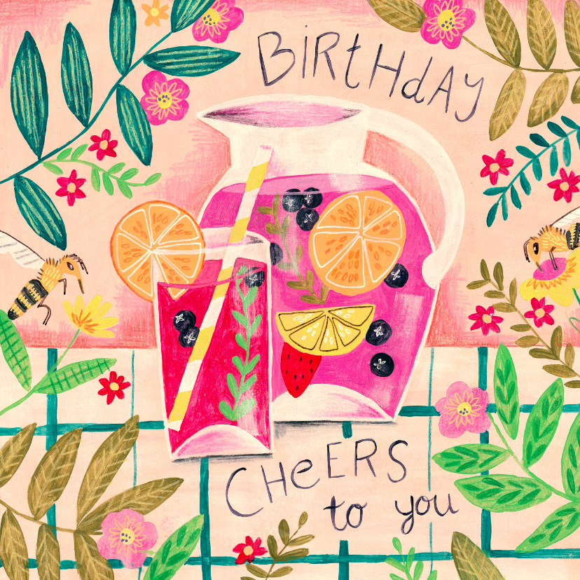 Verjaardagskaarten - Verjaardagskaart, Birthday cheers to you, Sangria en bloemen