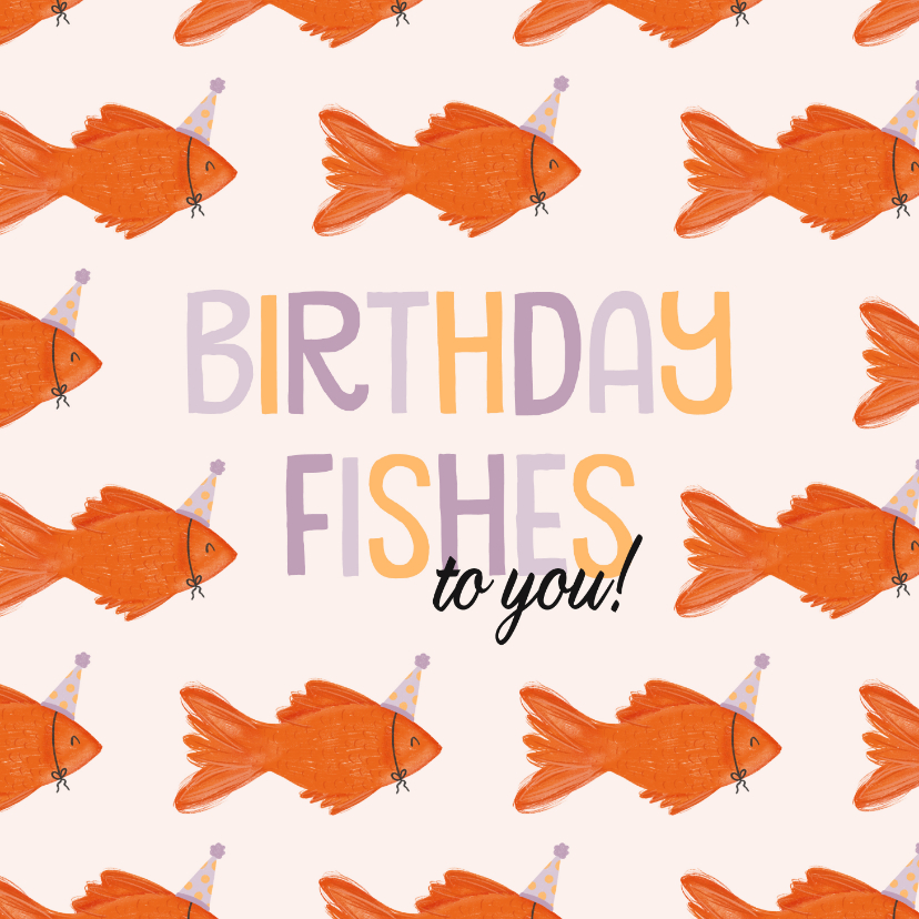 Verjaardagskaarten - Verjaardagskaart birthday fishes to you met goudvispatroon
