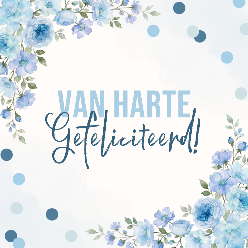 Verjaardagskaarten - Verjaardagskaart blauwe bloemen en confetti