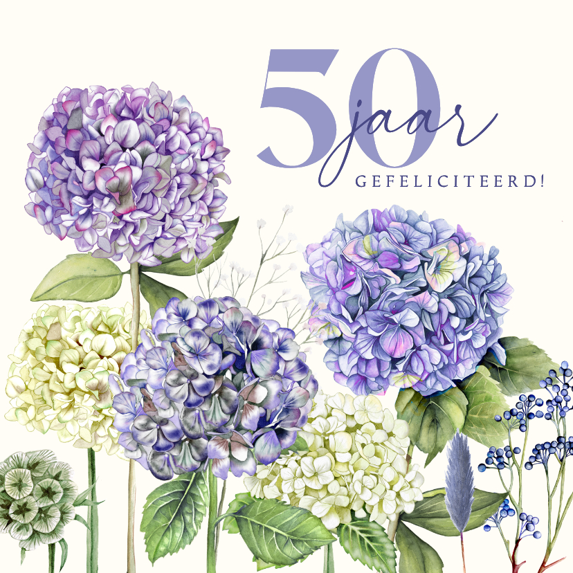 Verjaardagskaart blauwe en witte hortensia's - Verjaardagskaarten Verjaardagskaarten - Verjaardagskaart blauwe en witte hortensia's