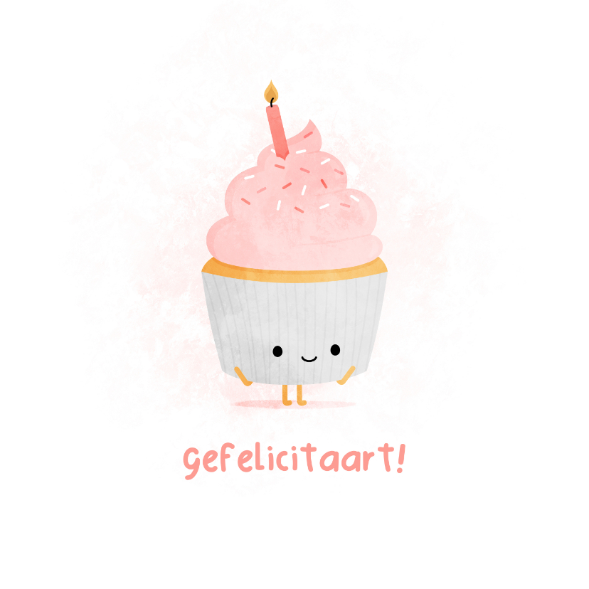 Verjaardagskaarten - Verjaardagskaart blije cupcake gefelicitaart