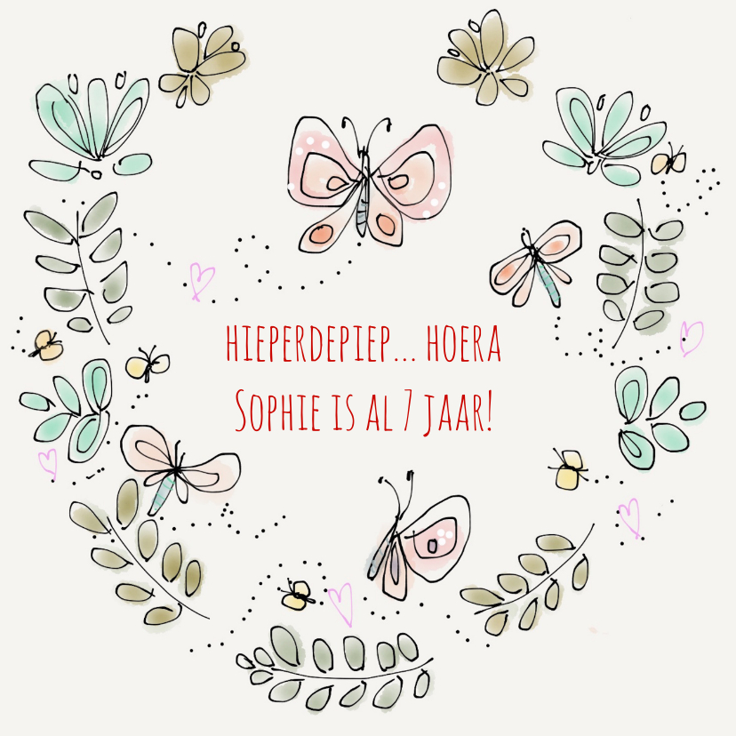Verjaardagskaart Bloem Vlinder - Verjaardagskaarten Verjaardagskaarten - Verjaardagskaart Bloem Vlinder