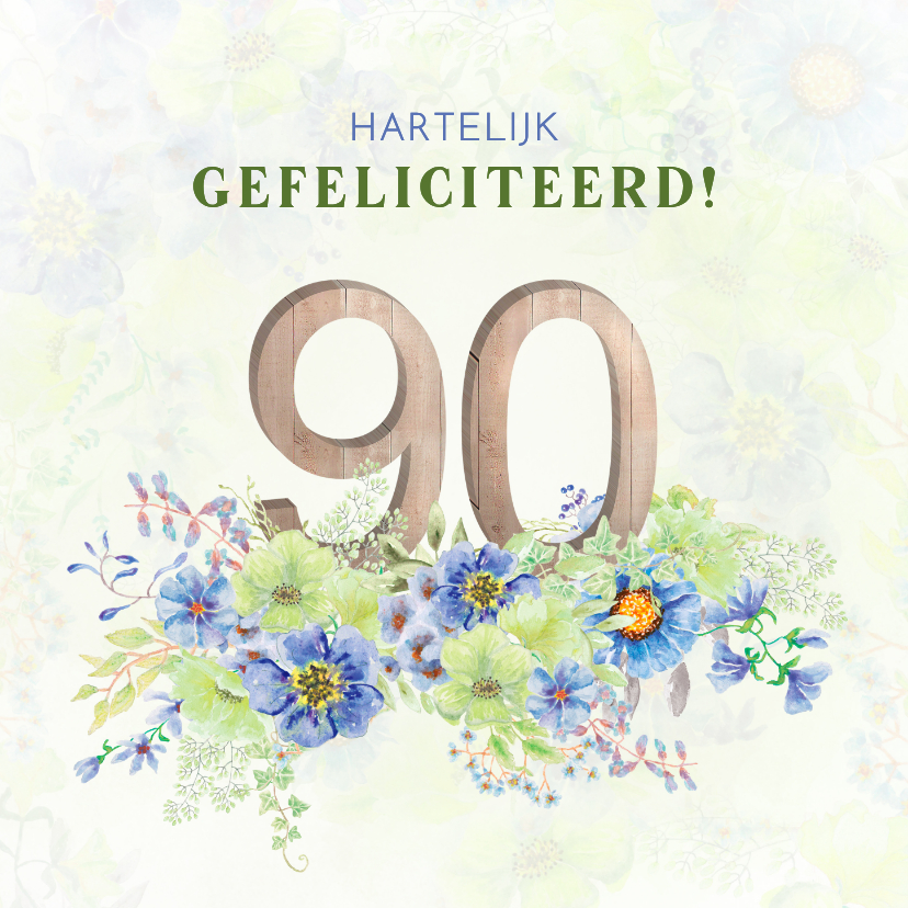 Verjaardagskaarten - Verjaardagskaart bloemen 90 in hout