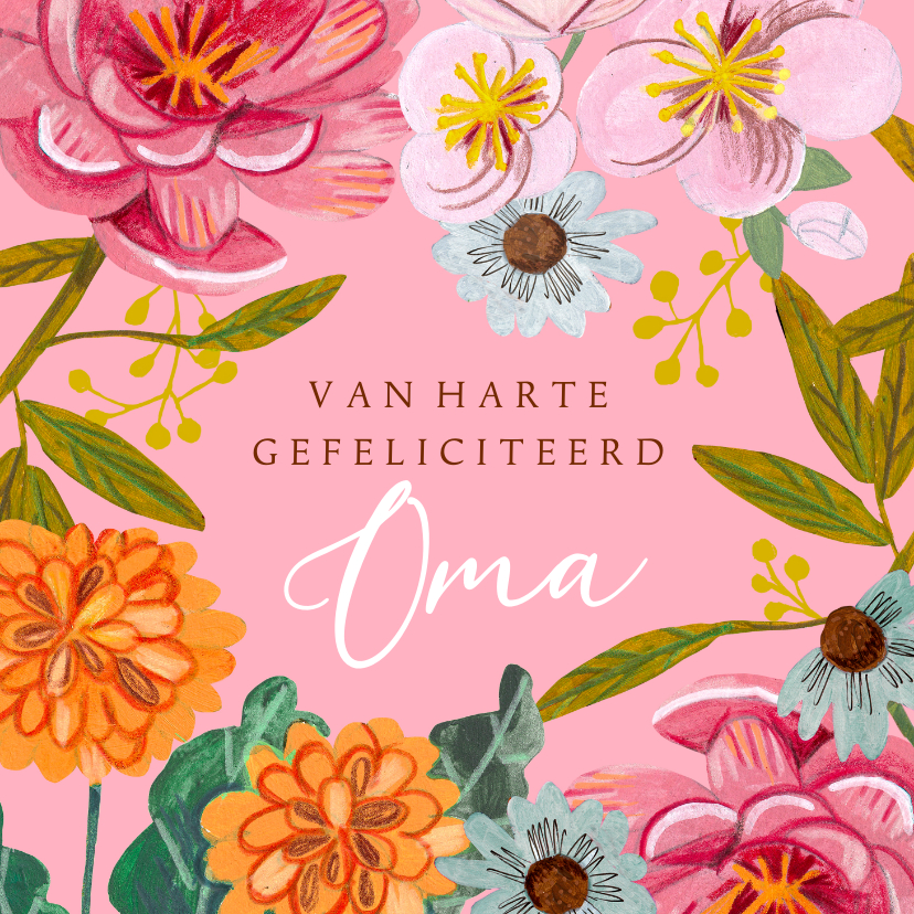 Verjaardagskaarten - Verjaardagskaart bloemen geschilderd