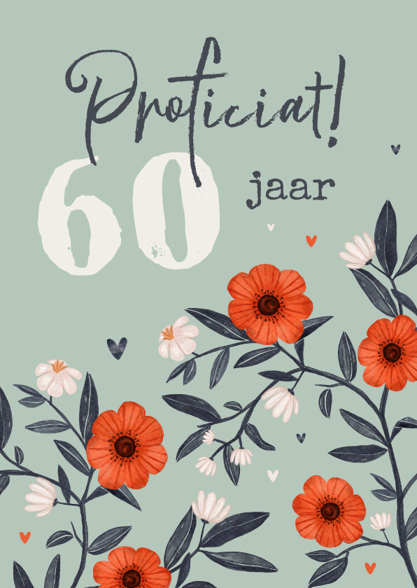 Verjaardagskaarten - Verjaardagskaart bloemen hartjes vrouw groen rood