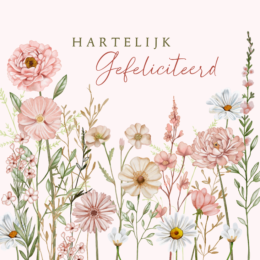 Verjaardagskaarten - Verjaardagskaart bloemen in pastelkleuren