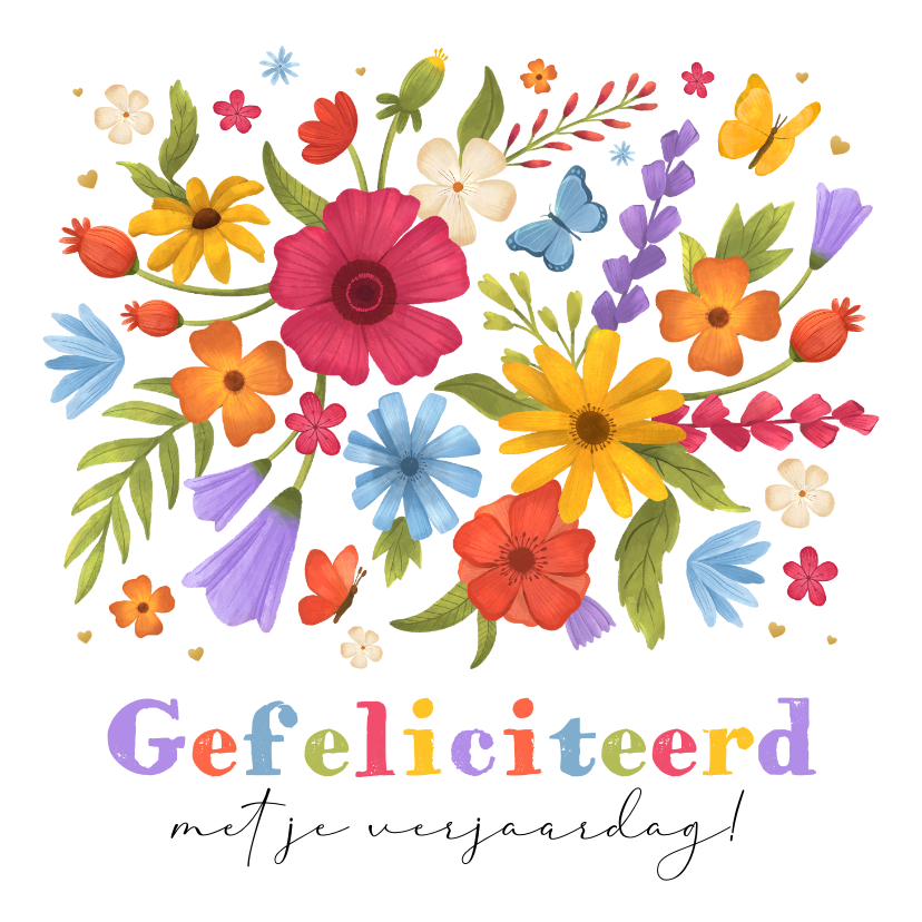 Verjaardagskaart Bloemen Kleurrijk Hartjes Kaartje2go