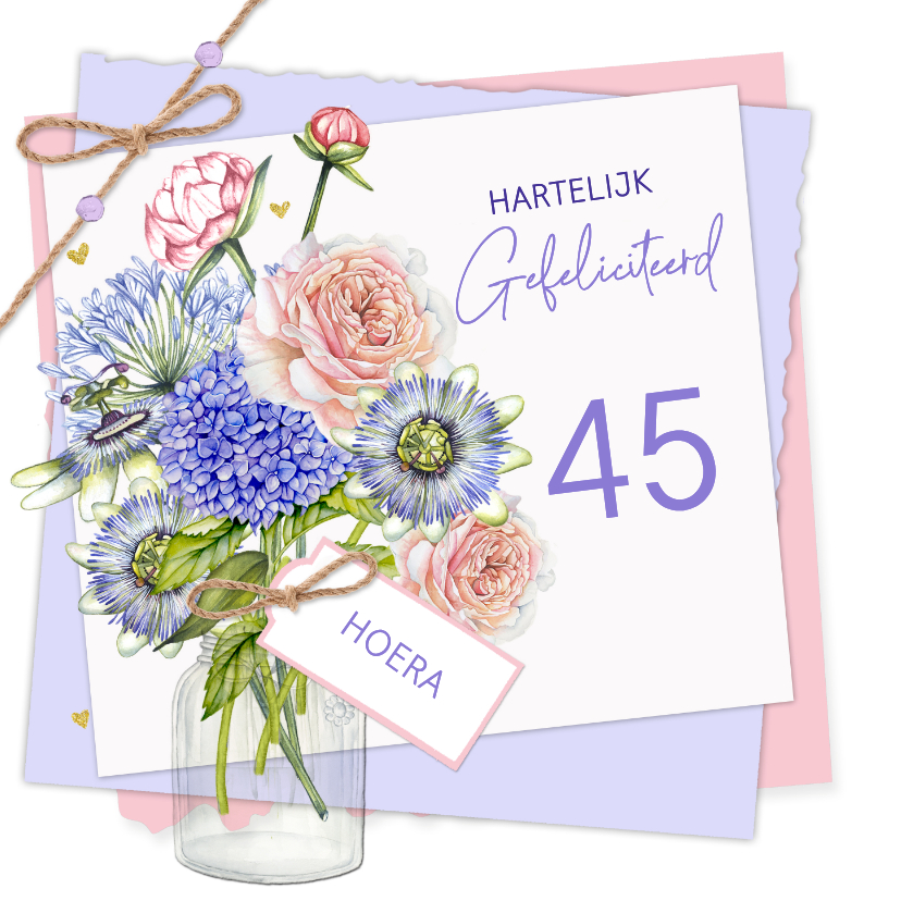 Verjaardagskaarten - Verjaardagskaart bloemen vaas