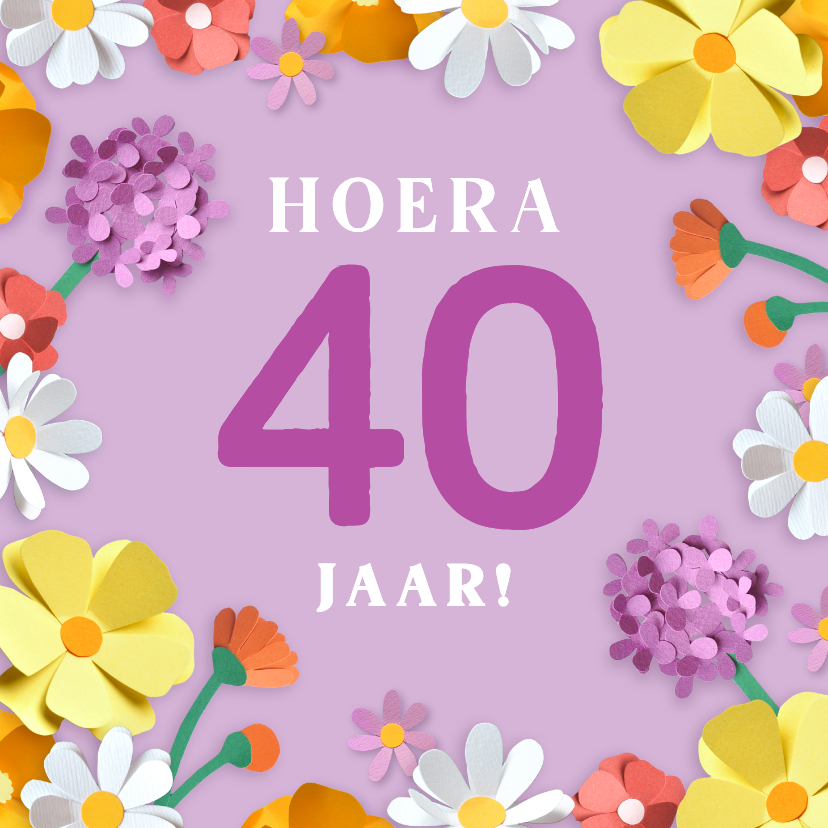Verjaardagskaart bloemenrand 40 jaar - Verjaardagskaarten Verjaardagskaarten - Verjaardagskaart bloemenrand 40 jaar