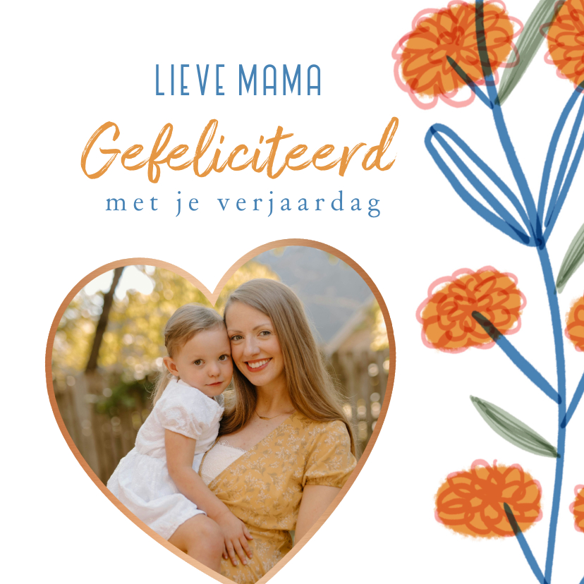 Verjaardagskaart bloemetjes van oranje - Verjaardagskaarten Verjaardagskaarten - Verjaardagskaart bloemetjes van oranje