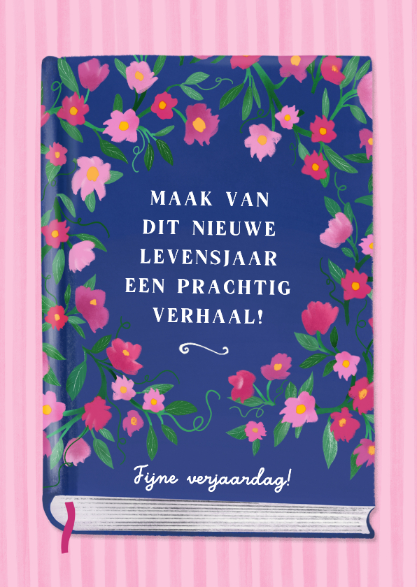 Verjaardagskaarten - Verjaardagskaart 'boek met bloemen'