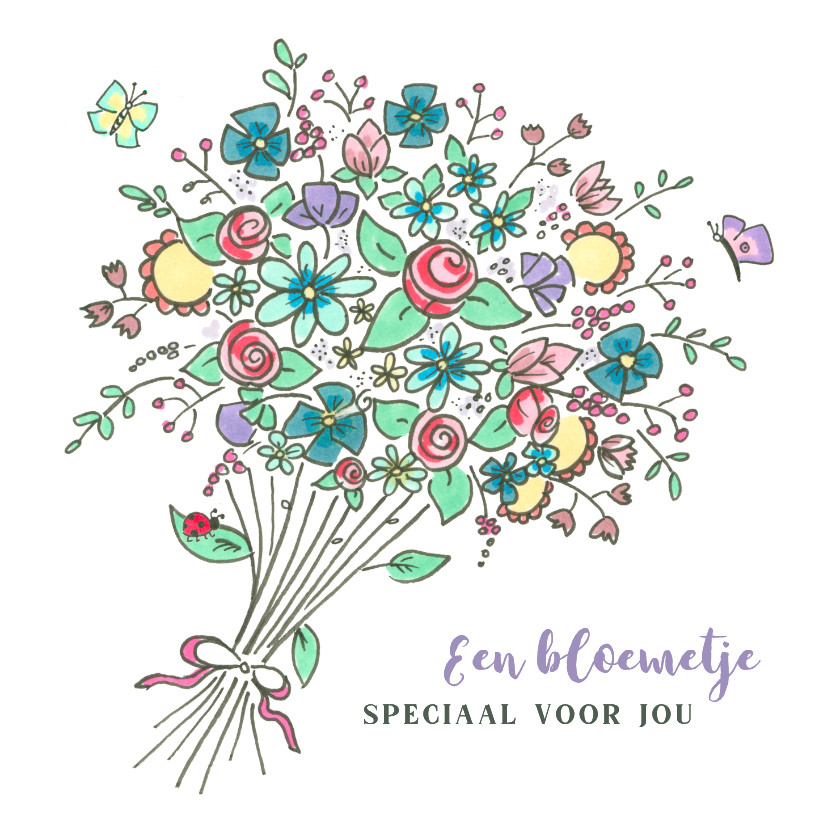 Verjaardagskaarten - Verjaardagskaart boeket bloemen met vlinders