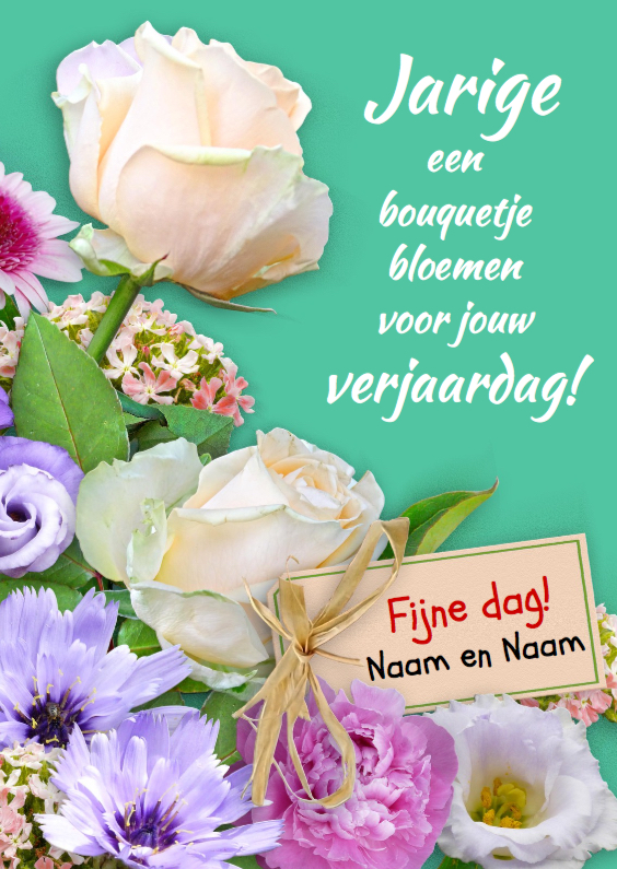 Verjaardagskaart Boeketje bloemen met witte rozen - Verjaardagskaarten Verjaardagskaarten - Verjaardagskaart Boeketje bloemen met witte rozen