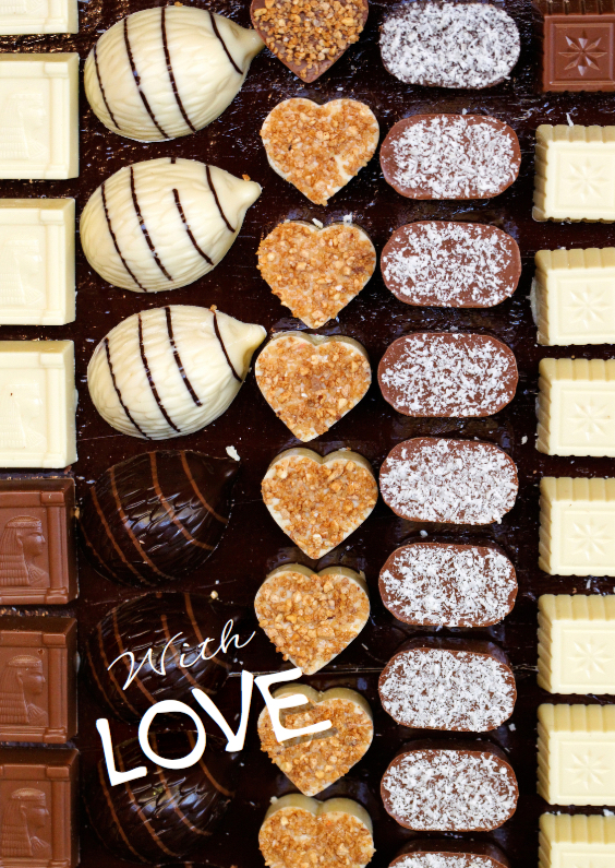 Verjaardagskaart bonbons 2 - with love - Verjaardagskaarten Verjaardagskaarten - Verjaardagskaart bonbons 2 - with love