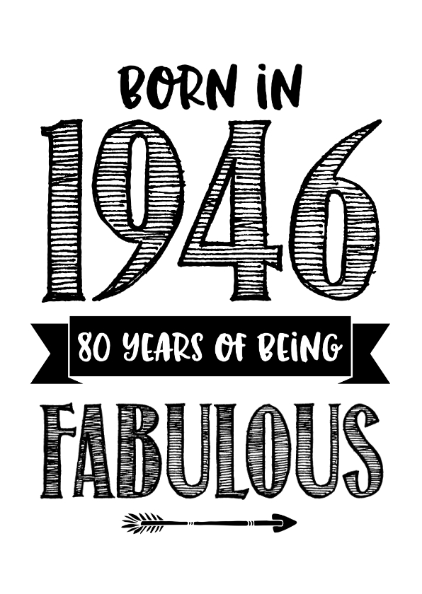 Verjaardagskaarten - Verjaardagskaart born in 1946 - 80 years of being fabulous