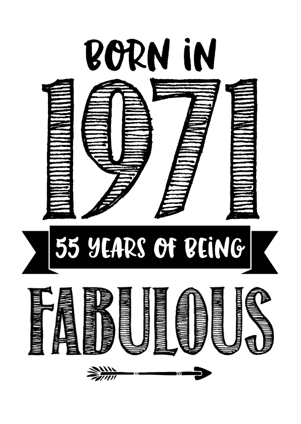 Verjaardagskaarten - Verjaardagskaart born in 1971 - 55 years of being fabulous