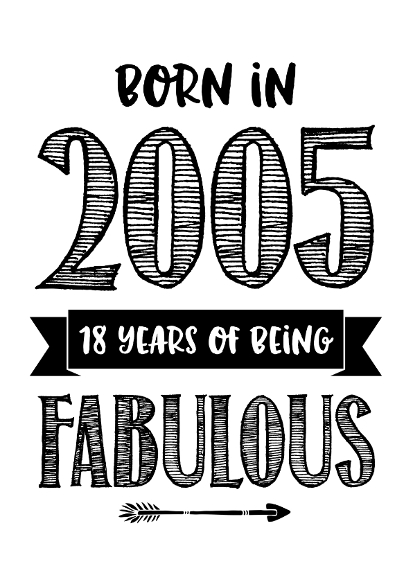 Verjaardagskaart born in 2005 - 18 years of being fabulous - Verjaardagskaarten Verjaardagskaarten - Verjaardagskaart born in 2005 - 18 years of being fabulous