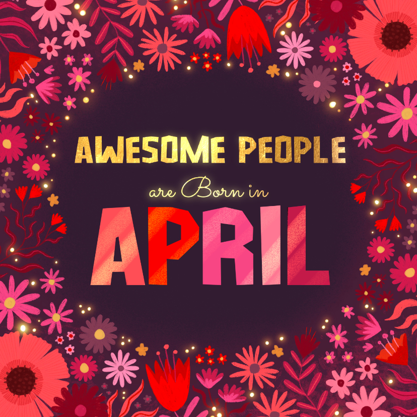 Verjaardagskaarten - Verjaardagskaart 'born in april' paars