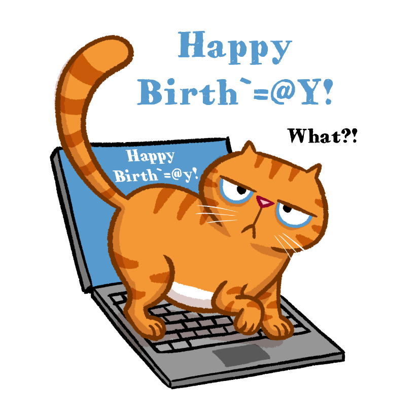 Verjaardagskaart boze kat loopt over laptop - Verjaardagskaarten Verjaardagskaarten - Verjaardagskaart boze kat loopt over laptop